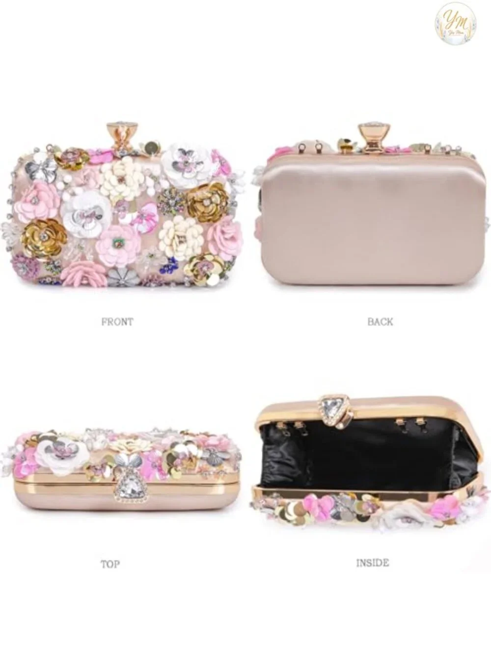 Faux Leather Floral Evening Clutch with Chain Strap